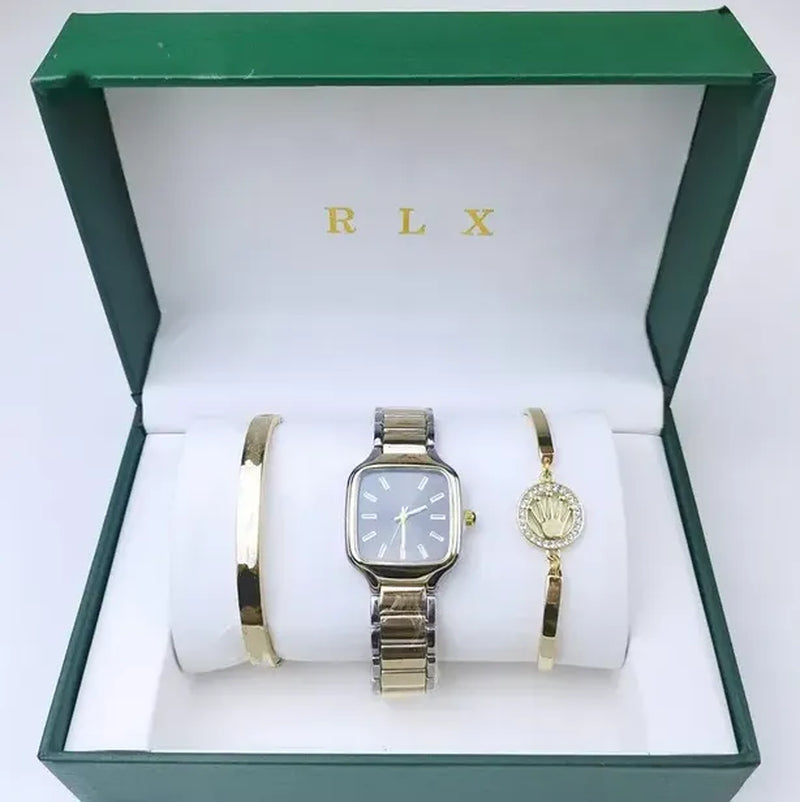 3Pcs Set Watch Luxury Designer High Quality Women Pink Dial Hollow Strap Fashion Gold Bracelet Quartz Wristwatch Student Ladies Watches Reloj Mujer with Box A3269