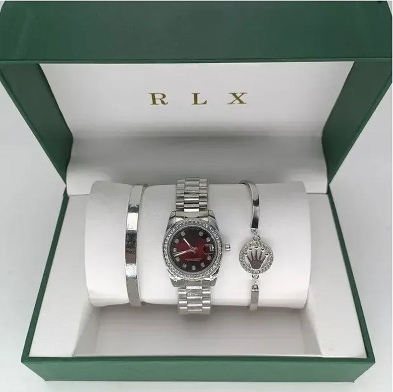 3Pcs Set Watch Luxury Designer High Quality Women Pink Dial Hollow Strap Fashion Gold Bracelet Quartz Wristwatch Student Ladies Watches Reloj Mujer with Box A3269