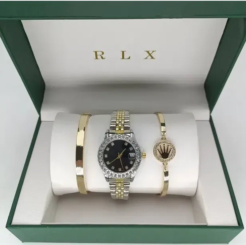 3Pcs Set Watch Luxury Designer High Quality Women Pink Dial Hollow Strap Fashion Gold Bracelet Quartz Wristwatch Student Ladies Watches Reloj Mujer with Box A3269