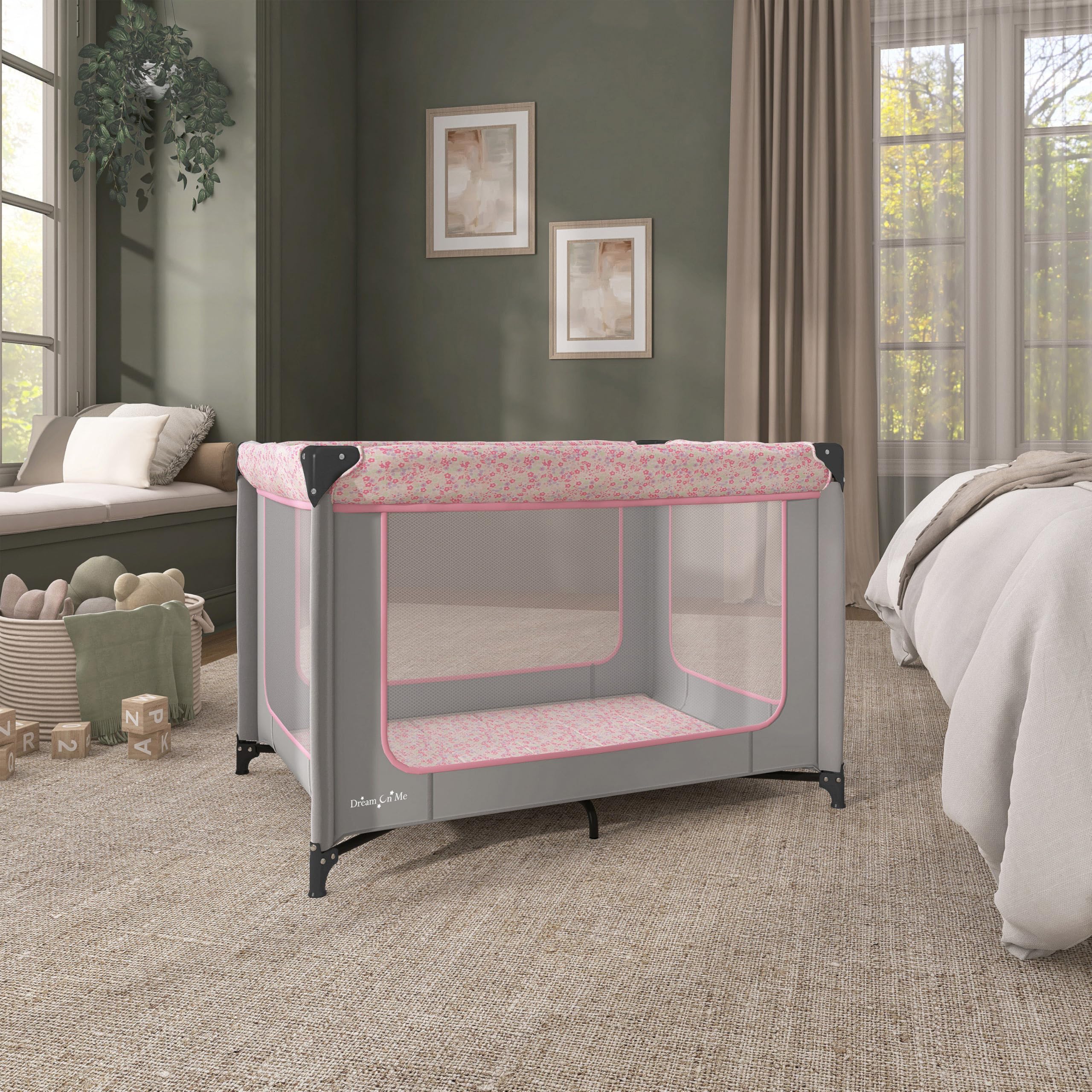 Dream On Me Zodiak Baby Playard, Breathable Mesh Sides, Soft Comfortable Mattress, Quick & Easy to Fold with Travel Carry Bag, Compact Space Saving Design - Cool Grey