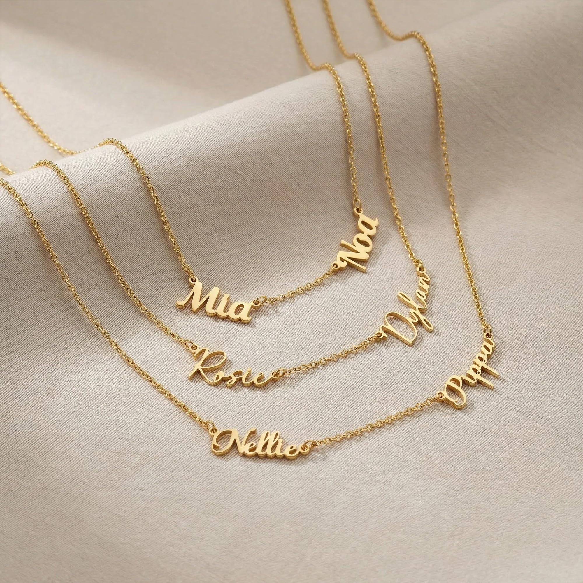 Elemtansy Mothers Day Custom Name Necklace for Women, Multiple Name Personalized 18K Gold Plated Handmade Family Necklace, Customized Jewelry Birthday Gift for Mom