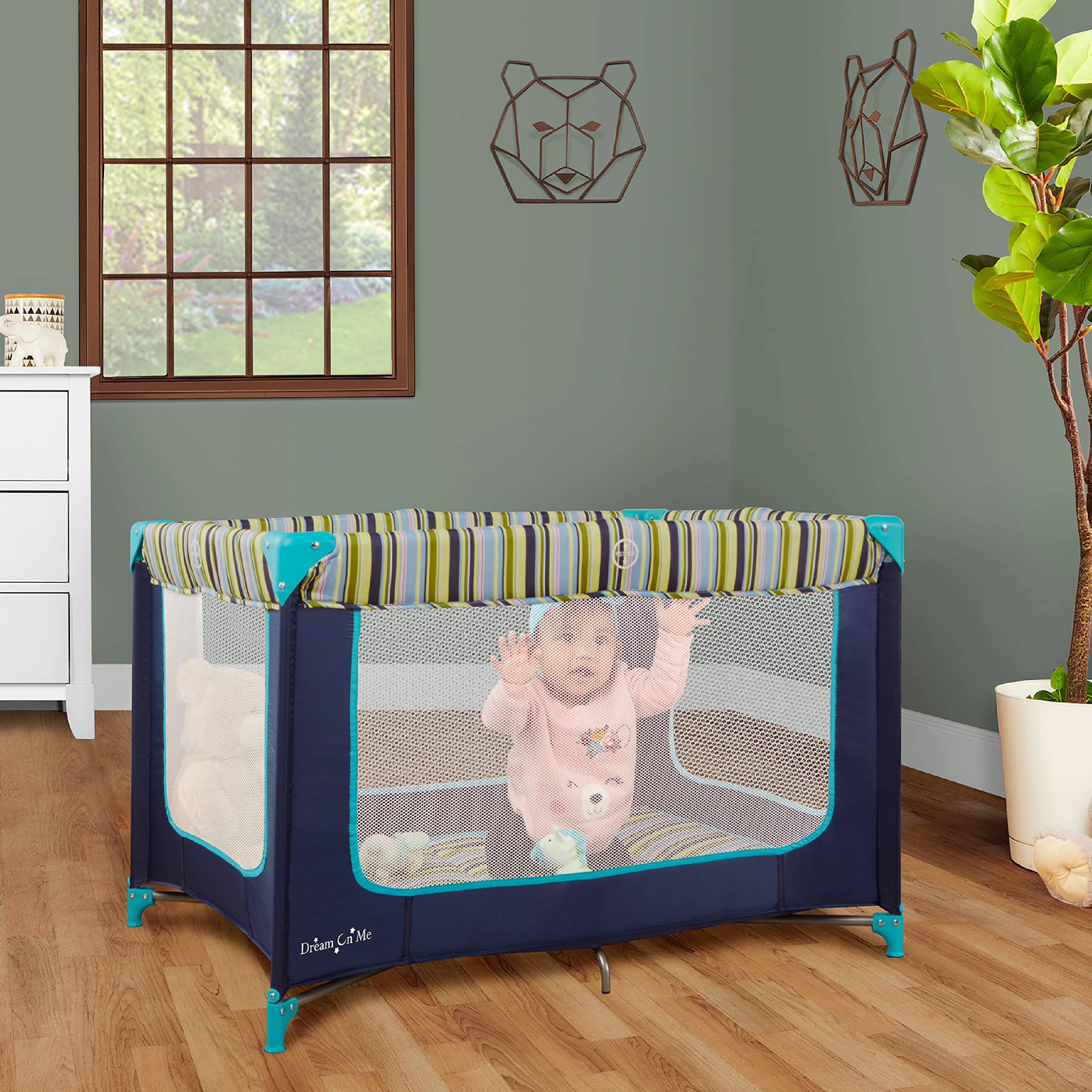 Dream On Me Zodiak Baby Playard, Breathable Mesh Sides, Soft Comfortable Mattress, Quick & Easy to Fold with Travel Carry Bag, Compact Space Saving Design - Cool Grey