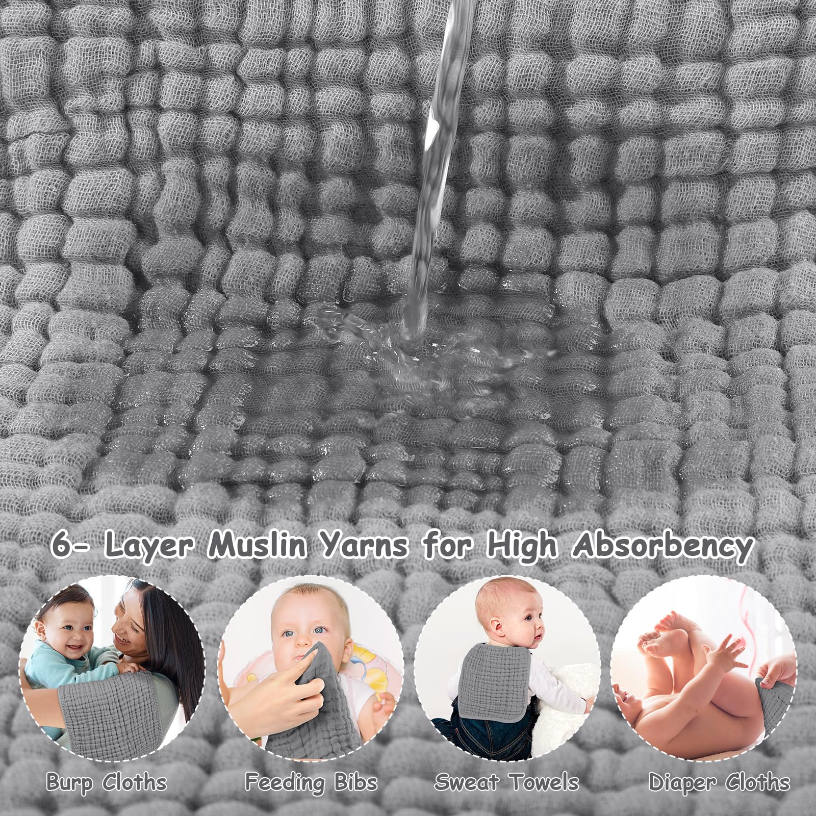 Looxii Muslin Burp Cloths Baby Girl 6 Pack - 20" x 10" - Ultra Soft & Absorbent, 6-Layer 100% Cotton for Spit Up & Drool- Gentle Baby Burping Cloth, Newborn Essentials Shower Gift Girl, Gradient Pink