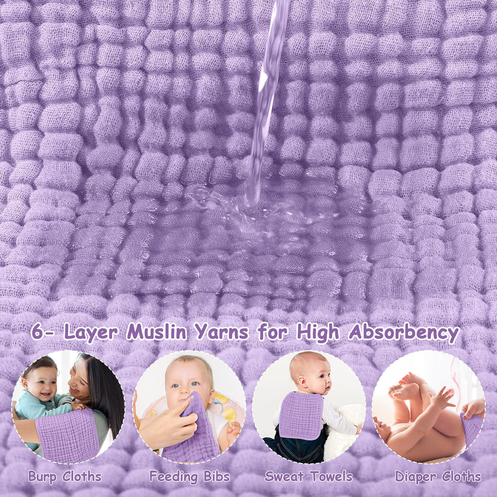 Looxii Muslin Burp Cloths Baby Girl 6 Pack - 20" x 10" - Ultra Soft & Absorbent, 6-Layer 100% Cotton for Spit Up & Drool- Gentle Baby Burping Cloth, Newborn Essentials Shower Gift Girl, Gradient Pink