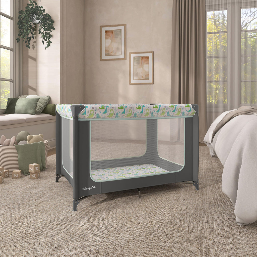 Dream On Me Zodiak Baby Playard, Breathable Mesh Sides, Soft Comfortable Mattress, Quick & Easy to Fold with Travel Carry Bag, Compact Space Saving Design - Cool Grey