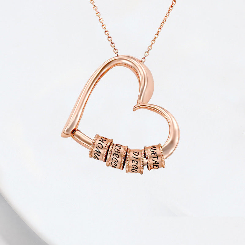 Heart Shaped Beaded Necklace with Engraving Option