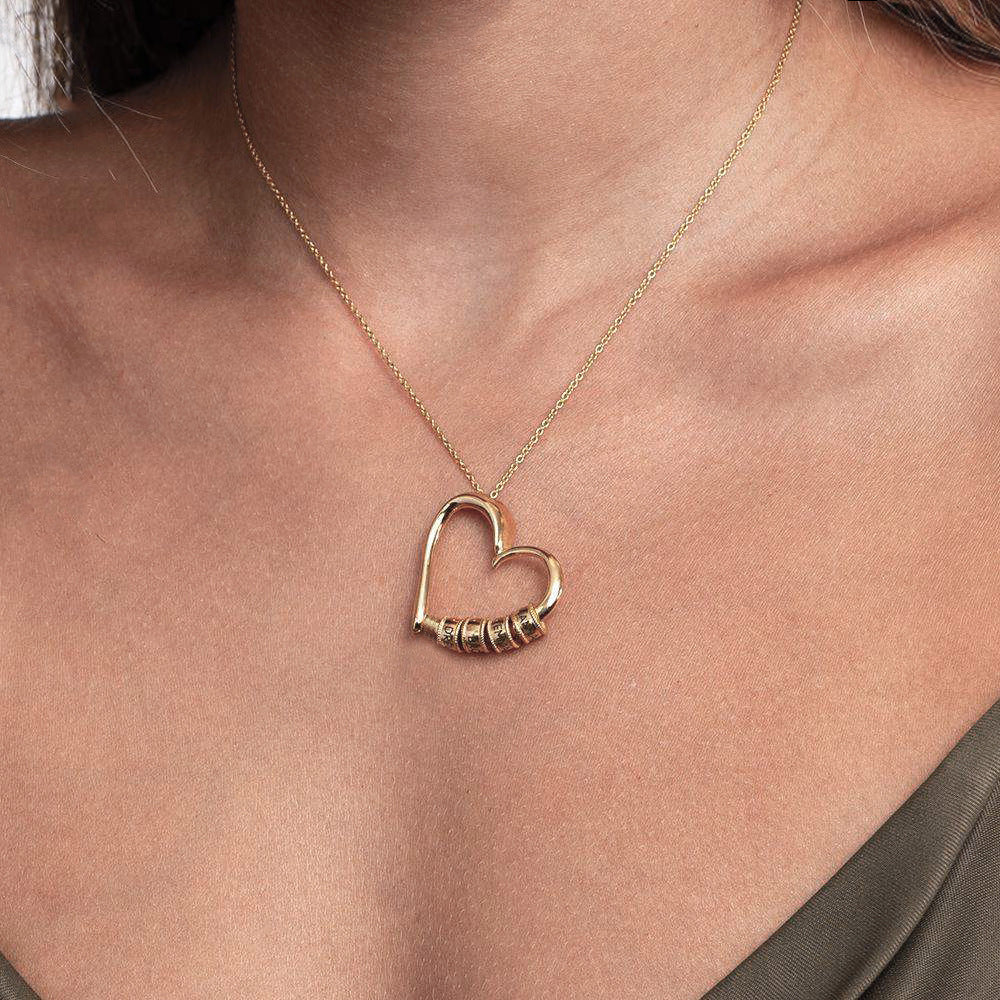 Heart Shaped Beaded Necklace with Engraving Option