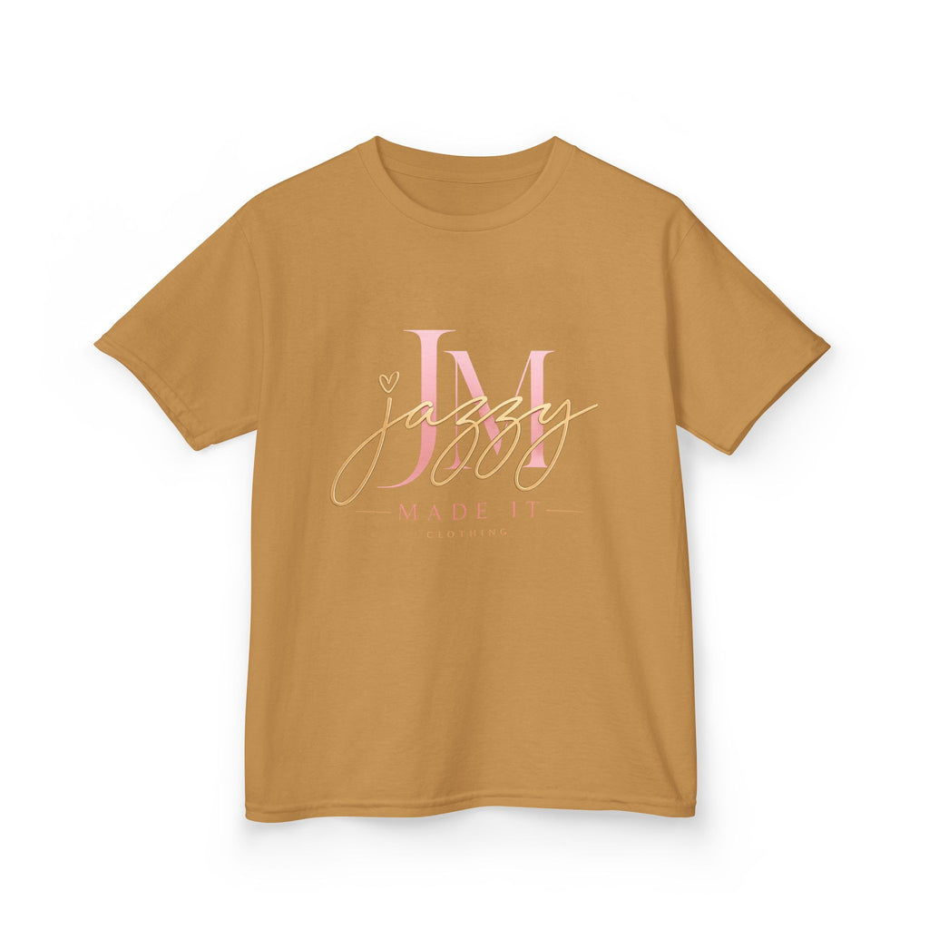 Kids Tee — Pink Initial 'M' with 'Jassy Made It' Gold Script