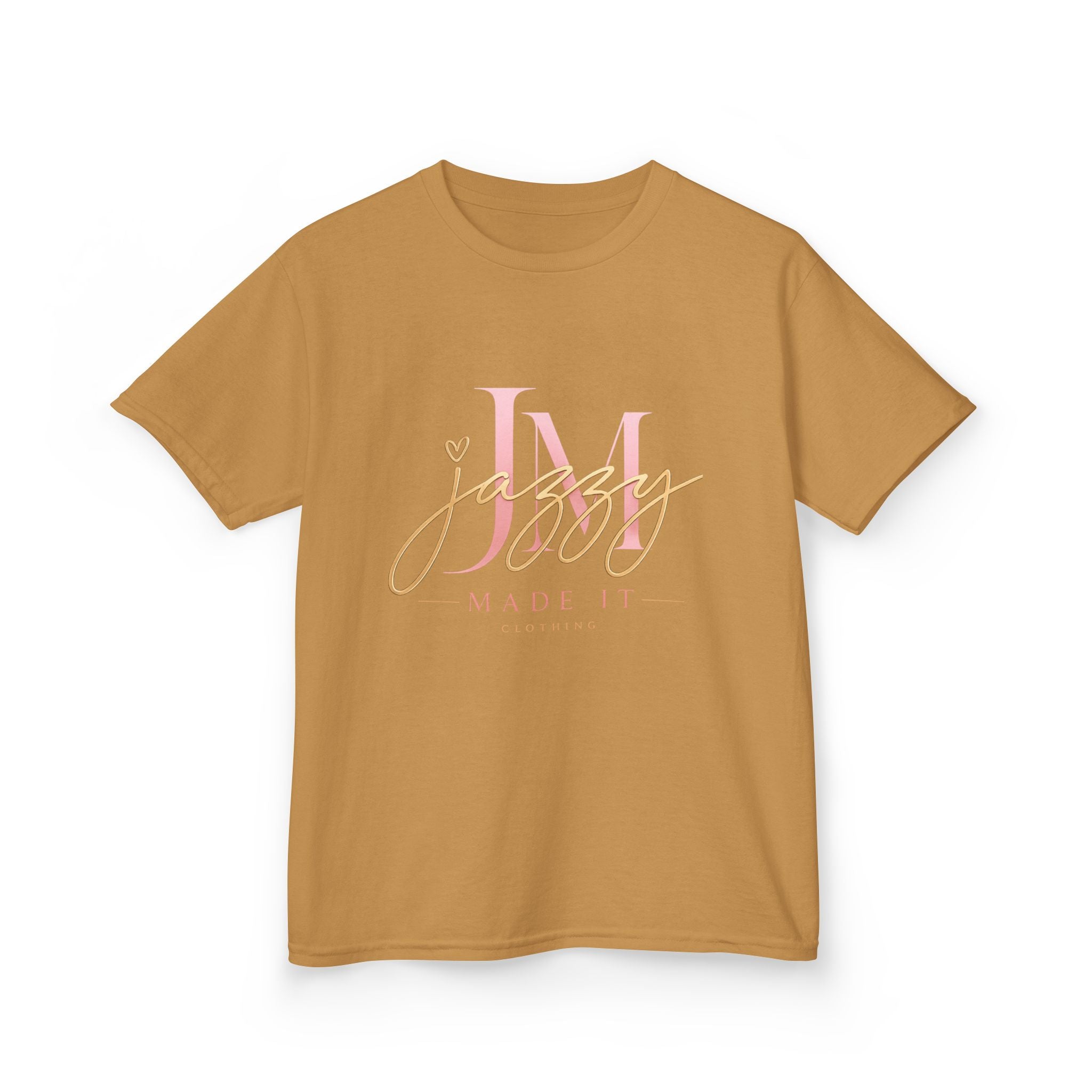 Kids Tee — Pink Initial 'M' with 'Jassy Made It' Gold Script