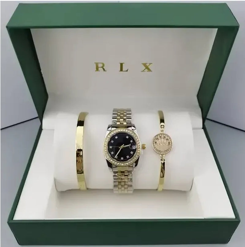 3Pcs Set Watch Luxury Designer High Quality Women Pink Dial Hollow Strap Fashion Gold Bracelet Quartz Wristwatch Student Ladies Watches Reloj Mujer with Box A3269