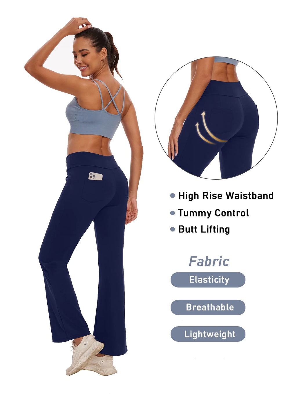 Womens Bootcut Yoga Pants Flare Legging with Pockets High Waist Lightweight Bottoms Workout Activewear Navy Blue 3XL