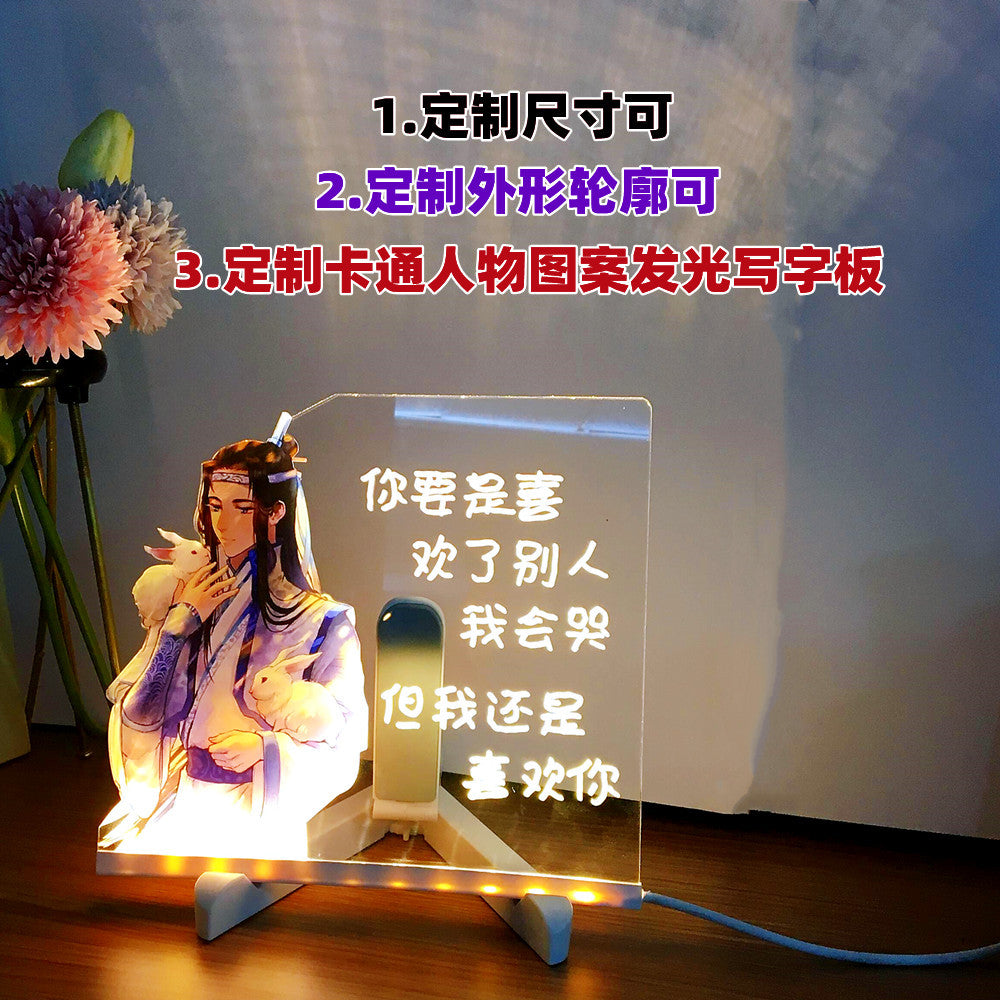 Children's Transparent Luminous Large Writing Board Household Erasable Small Whiteboard Acrylic Stand Message Board Cartoon with Light
