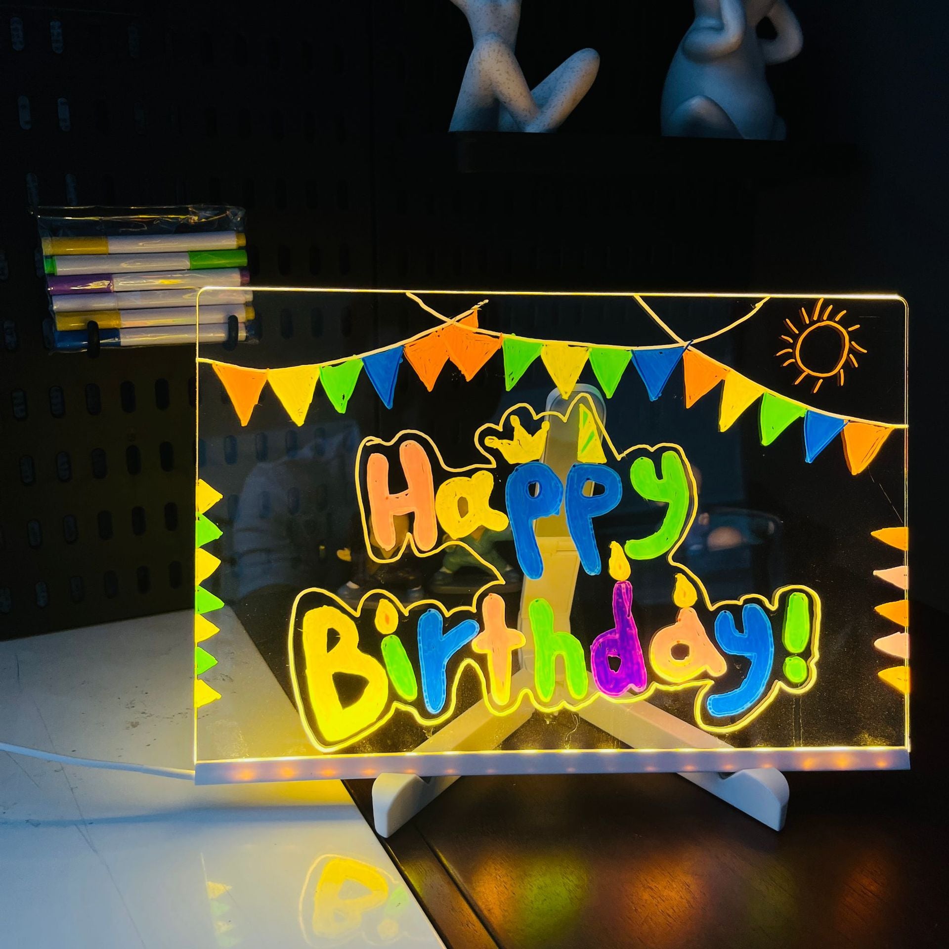 Children's Transparent Luminous Large Writing Board Household Erasable Small Whiteboard Acrylic Stand Message Board Cartoon with Light