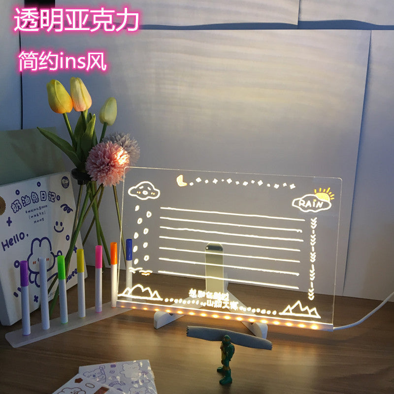 Children's Transparent Luminous Large Writing Board Household Erasable Small Whiteboard Acrylic Stand Message Board Cartoon with Light