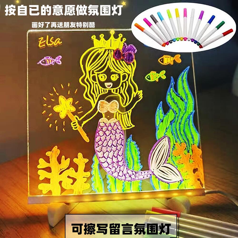 Children's Transparent Luminous Large Writing Board Household Erasable Small Whiteboard Acrylic Stand Message Board Cartoon with Light