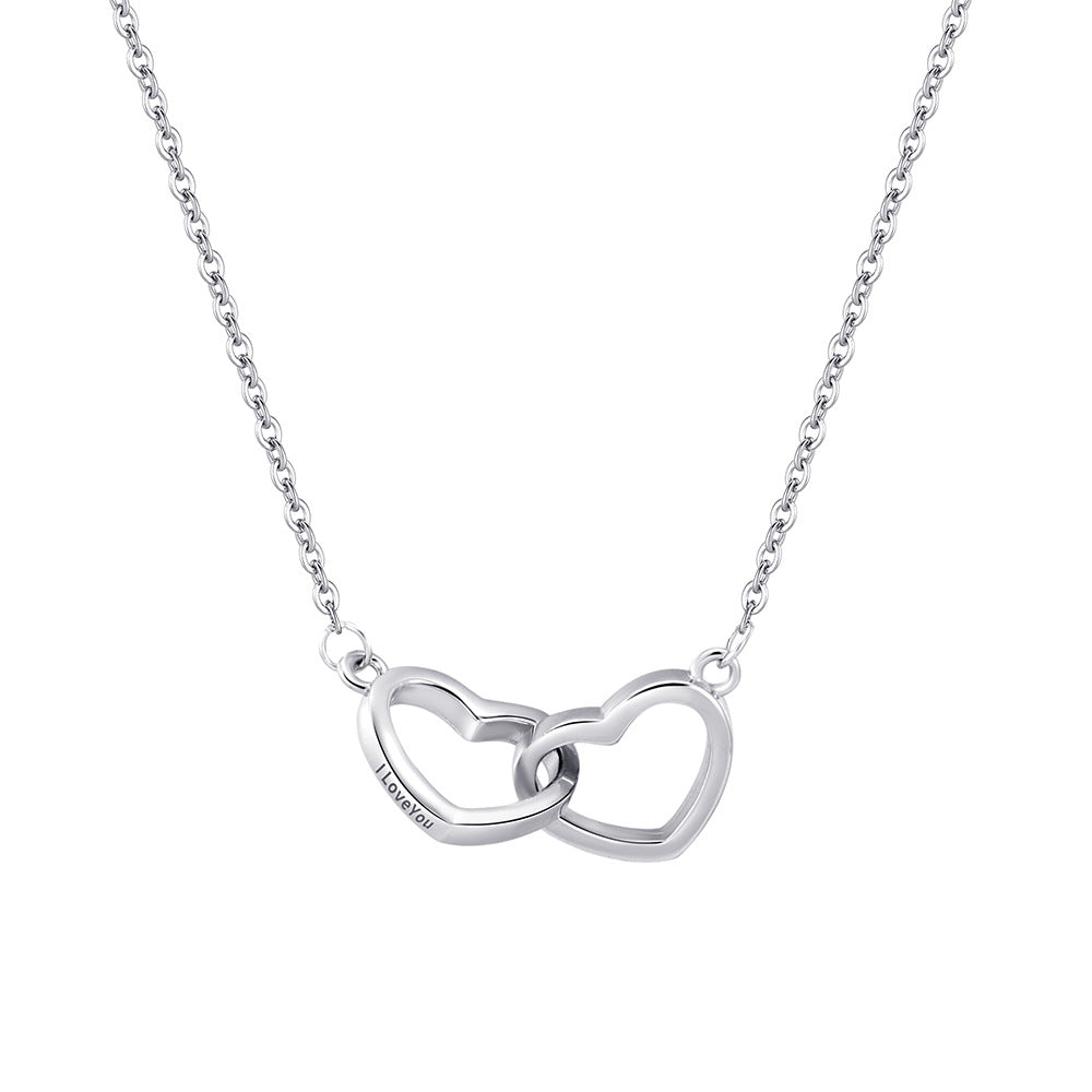 S925 Sterling Silver Double Heart Necklace with Engraving