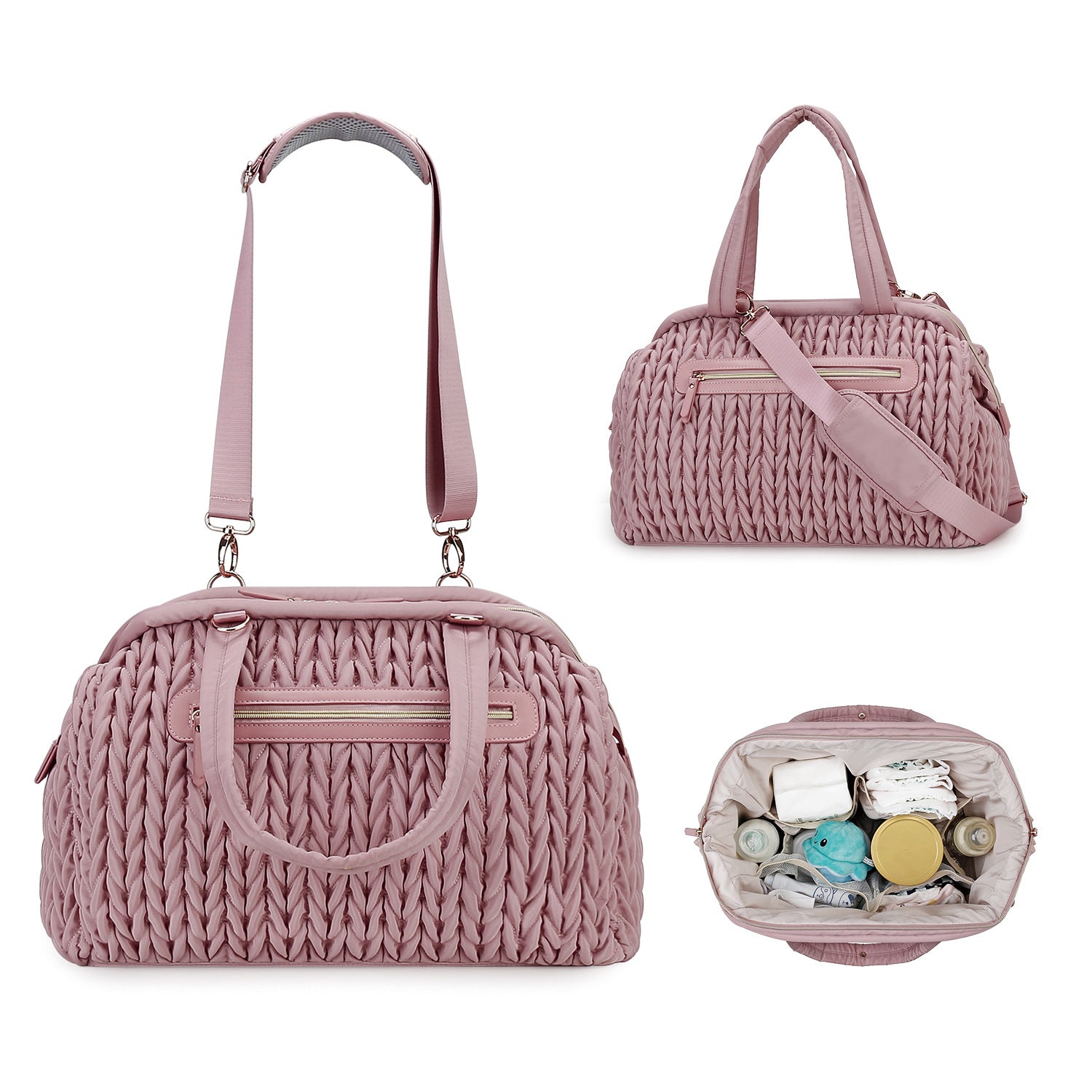 Quilted Embroidery Insulated Mother Baby Bag