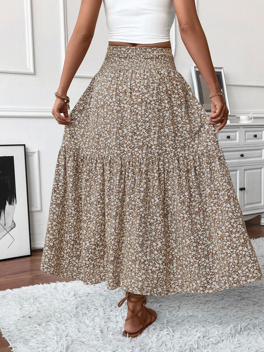 Floral Print High Waist A-line Skirt