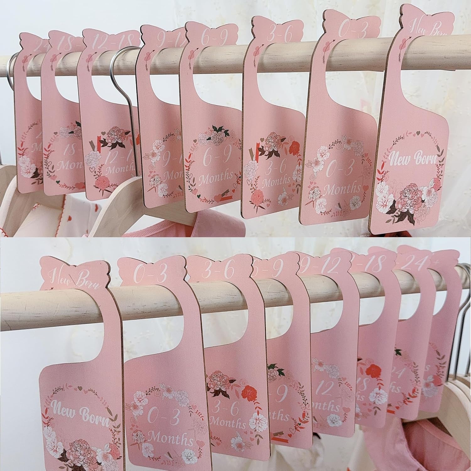 Baby Closet Dividers Pink 8Pcs Baby Clothes Dividers for Closet Double-Sided Wooden Baby Closet Organizer Nursery Decor for Girls Wardrobe