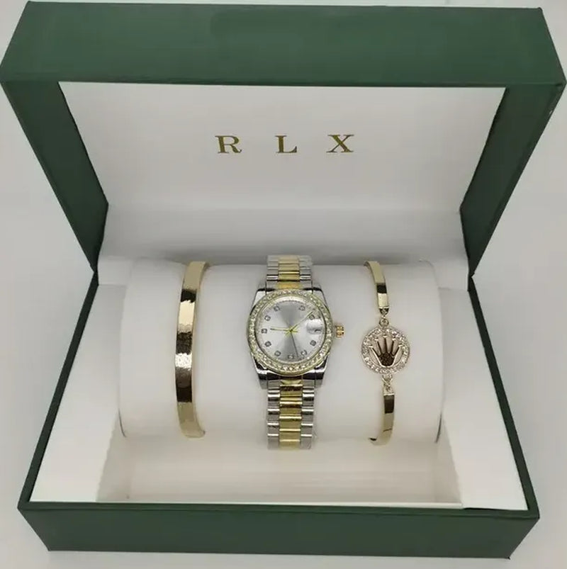 3Pcs Set Watch Luxury Designer High Quality Women Pink Dial Hollow Strap Fashion Gold Bracelet Quartz Wristwatch Student Ladies Watches Reloj Mujer with Box A3269