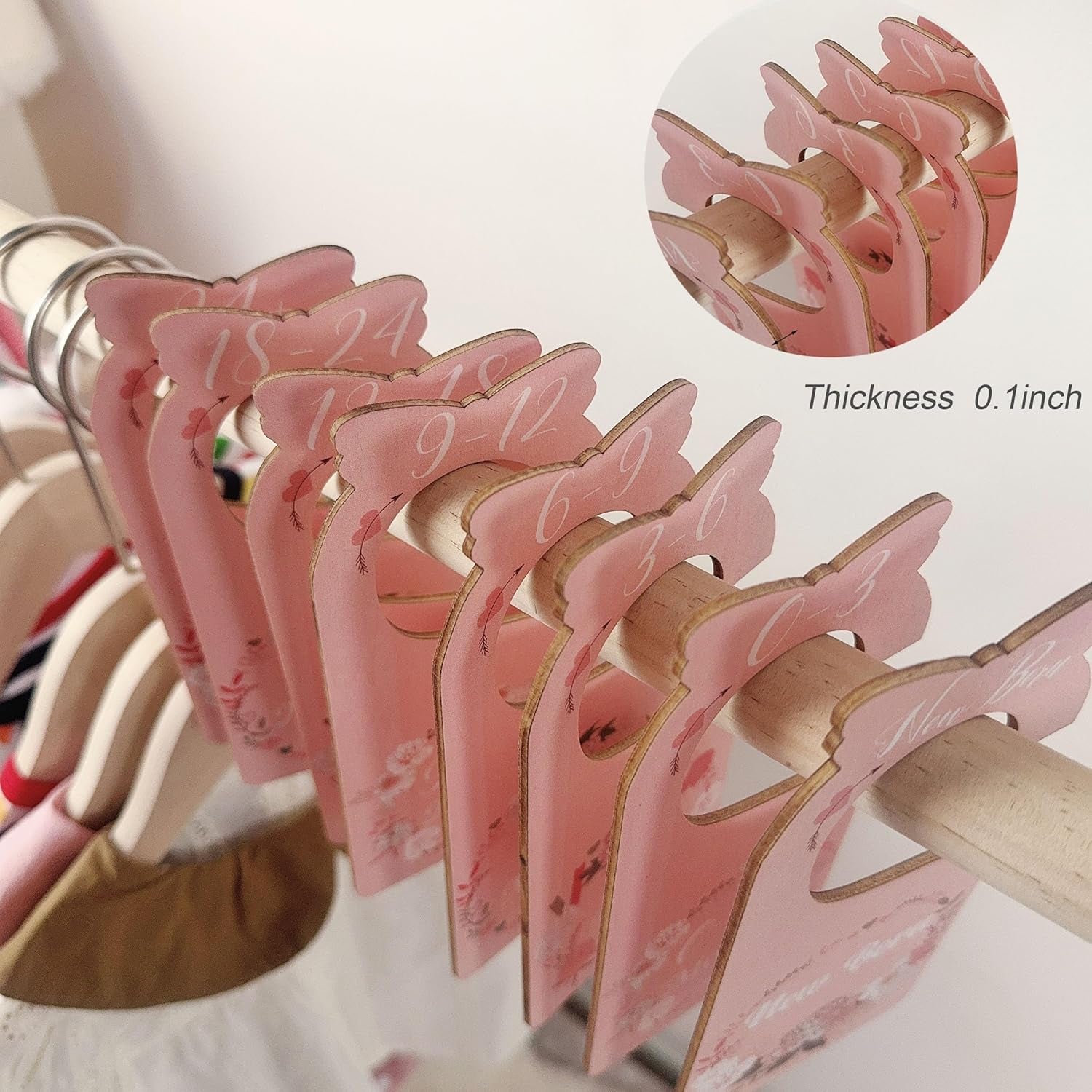 Baby Closet Dividers Pink 8Pcs Baby Clothes Dividers for Closet Double-Sided Wooden Baby Closet Organizer Nursery Decor for Girls Wardrobe
