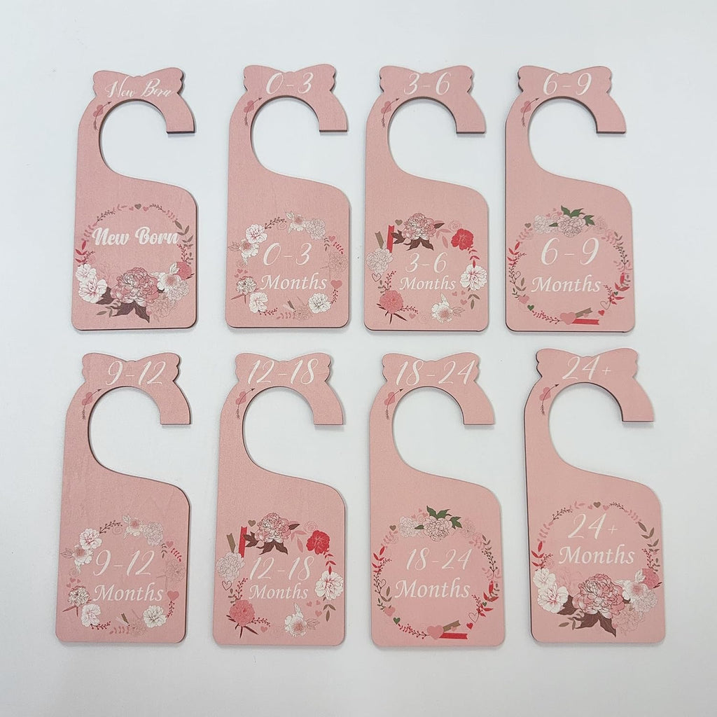 Baby Closet Dividers Pink 8Pcs Baby Clothes Dividers for Closet Double-Sided Wooden Baby Closet Organizer Nursery Decor for Girls Wardrobe