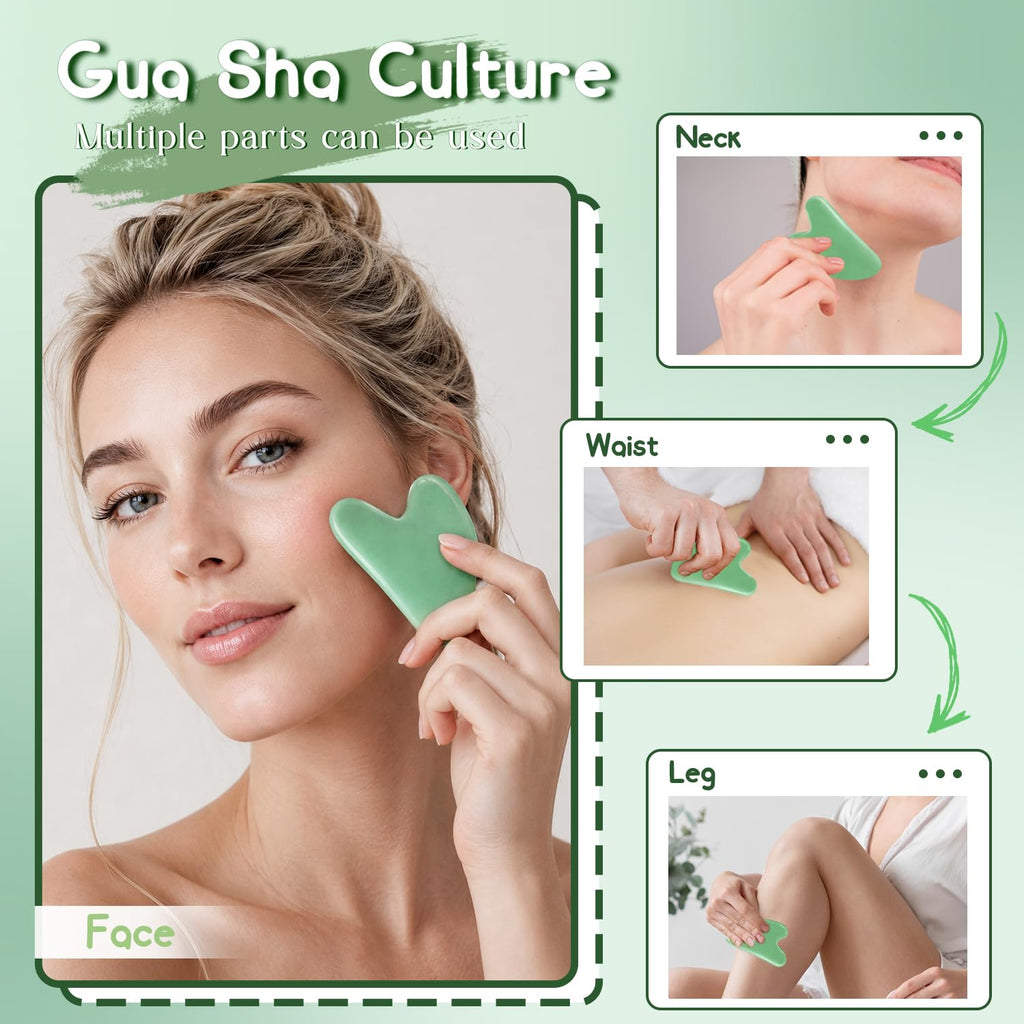 Gua Sha Facial Tool - Jade Stone Massager for Spa Acupuncture Therapy - Heart Shape Guasha for Face