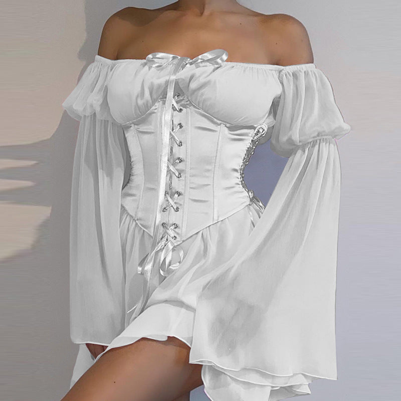 Asymmetrical One-Shoulder Chiffon Dress with Corset