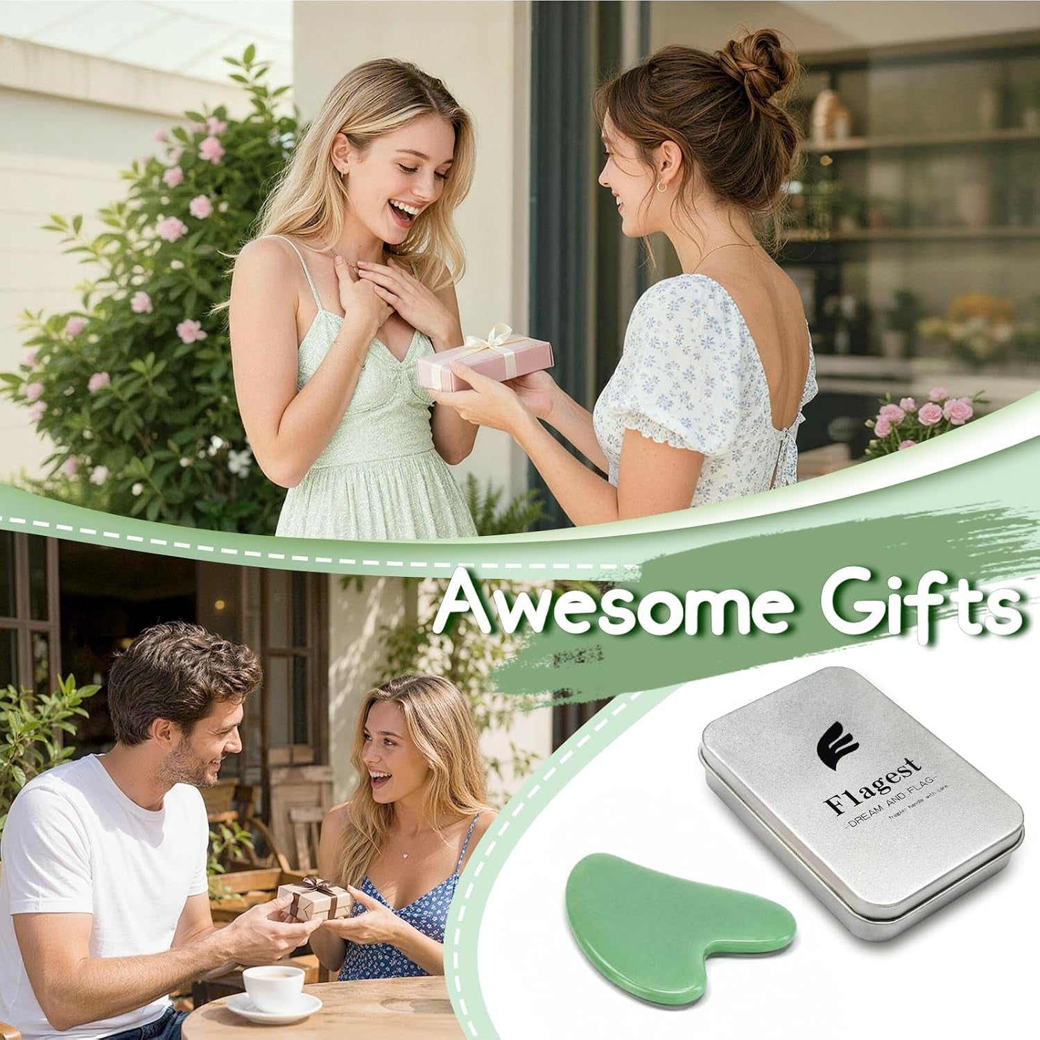Gua Sha Facial Tool - Jade Stone Massager for Spa Acupuncture Therapy - Heart Shape Guasha for Face