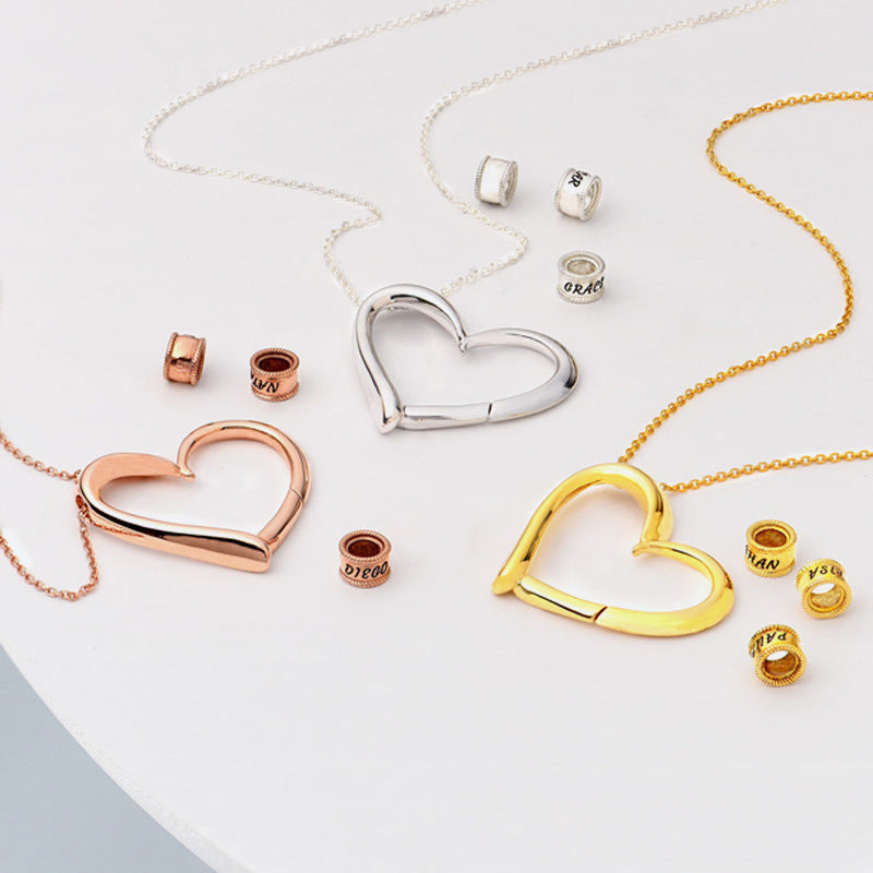 Heart Shaped Beaded Necklace with Engraving Option