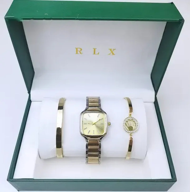 3Pcs Set Watch Luxury Designer High Quality Women Pink Dial Hollow Strap Fashion Gold Bracelet Quartz Wristwatch Student Ladies Watches Reloj Mujer with Box A3269