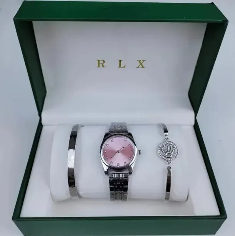 3Pcs Set Watch Luxury Designer High Quality Women Pink Dial Hollow Strap Fashion Gold Bracelet Quartz Wristwatch Student Ladies Watches Reloj Mujer with Box A3269