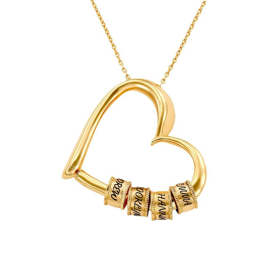 Heart Shaped Beaded Necklace with Engraving Option